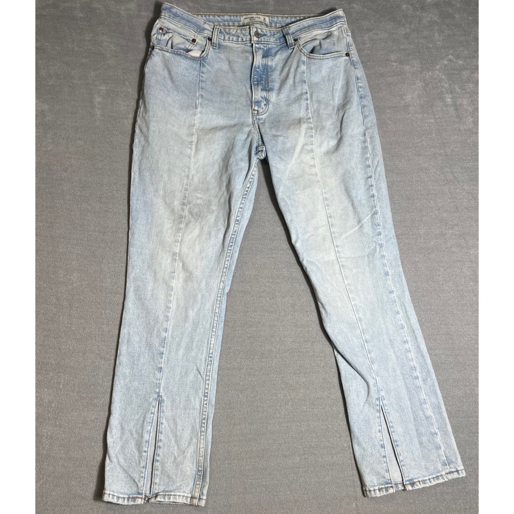 Abercrombie & Fitch Curve Love High Rise Jeans Light Wash Split‎ Hem 32 14s